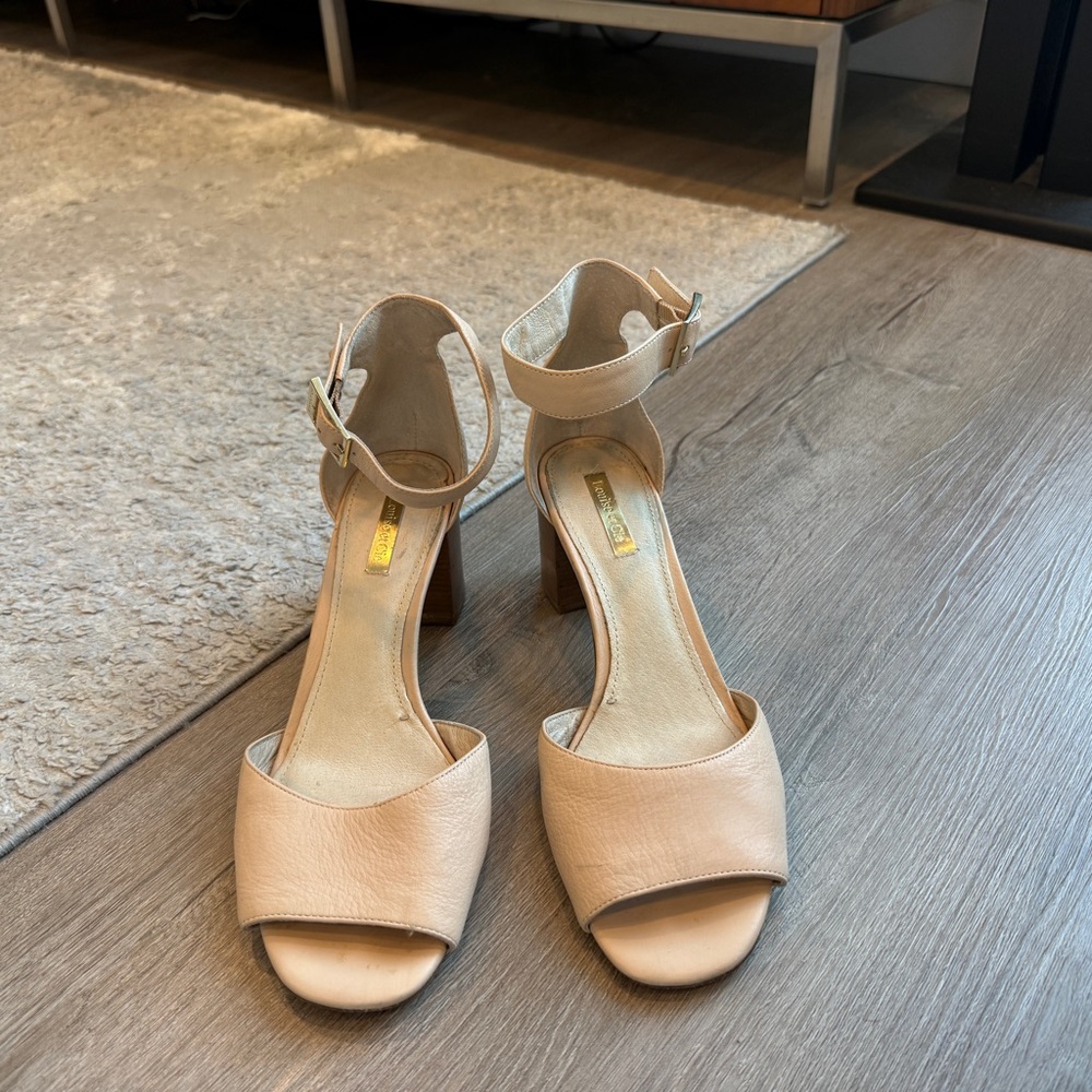 Louise et Cie Women's Real Leather Sandals Heels Ankle Strap Beige Size 9 39